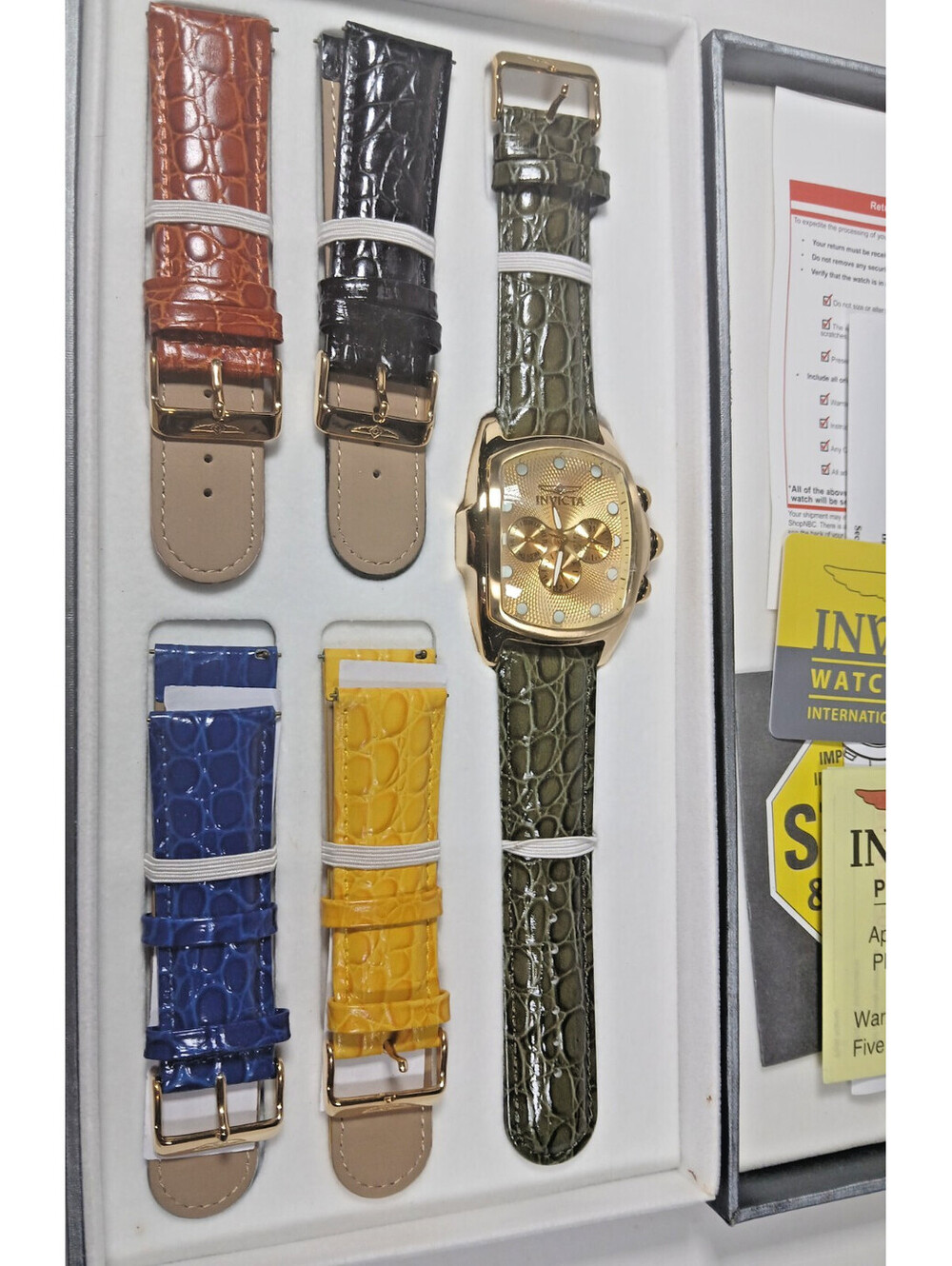 Invicta Gold tone Lupah Ltd Ed. Mod 0068 Watch & 5 Leather Bands NIB w Papers - Picture 4 of 10